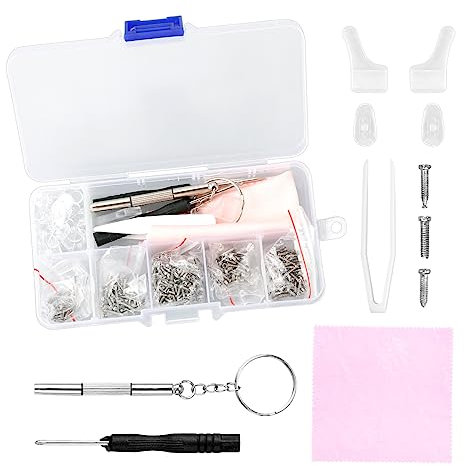 Eyeglass Sunglass Glasses Repair Tool Kit,500 Pcs Spectacles Repair Screws Set, Includes Mini Screwdriver, Screws Nuts, Silicone Nose Pads, Tweezer, Glasses Cloth