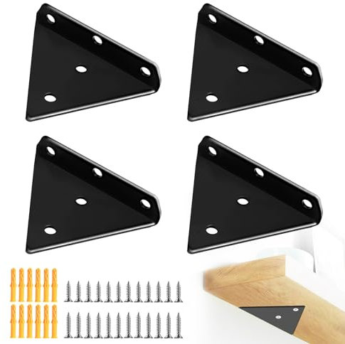 4 Pièces Support Etagere Triangle, Supports de Fixation Murale en Fer, Supports D'étagère Flottant en Fer, Support Etagere Invisible, Avec 16 vis pour Déco Salon, Chambre, Salle de Bain (80x100mm)