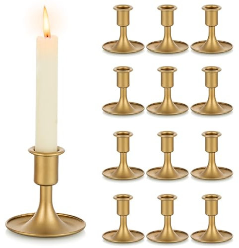 Hewory Kerzenständer Gold Kerzenhalter Stabkerze: 12er Klein Stabkerzenhalter Metall Kerzenleuchter, goldene kerzenständer stabkerzen Vintage Kerzen Halter für Deko Wohnzimmer Tischdeko Weihnachten