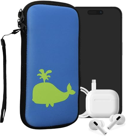 kwmobile Handytasche für Smartphones XXL - 7 - Neopren Handy Tasche Hülle Cover Case Schutzhülle - Umriss Wal Neon Grün Blau - 17,7 x 8,5 cm Innenmaße