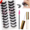 Russian Strip Lashes False Eyelashes Cat Eye Lashes 16MM CC Curl Strip Lash 10 Pairs with Strong Eye Lash Glue and Eyelash Brush- Reusable Handmade Natural Look 3D Cat Eye Lashs