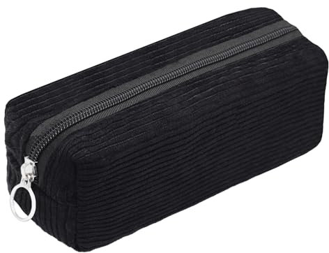 Qxsuse Mäppchen Cord-Stoff,Pencil Case mit praktischem Reißverschluss,Große Speicherkapazität Federmäppchen für Schulen, Büros,Reisen (Schwarz)