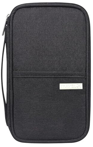 Reisepass Tasche,Reiseunterlagen Organizer,Familien Organizer Mappe,Wasserdichtes Dokumententasche Reise für Ticket IDs Schlüssel Smartphone, Reisedokumenten-Organizer, wasserdicht, Schwarz