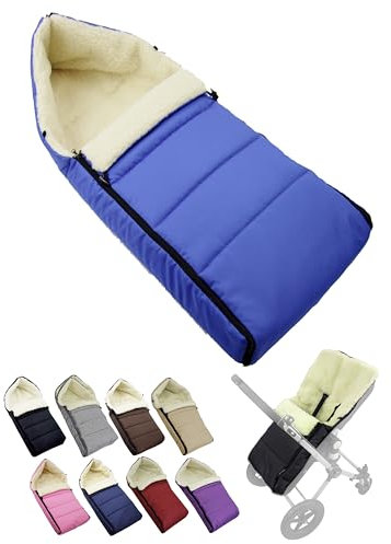 Fußsack [Winterfußsack für Kinderwagen] Buggy Babyschale oder Schlitten Babyfußsack mit Lammwolle kuschelig warm waschbar 108cm (blau)