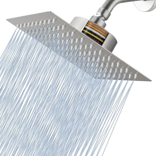 Voolan Soffione Doccia a Pioggia con Filtro, Soffione Doccia a Pioggia Grande ad Alto Flusso in Acciaio Inossidabile, Filtro per Soffione Doccia a Cascata per Acqua Dura (20cm Nichel Spazzolato)