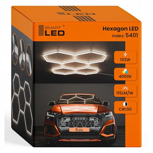 Hexagon LED Garage Light – 192W, 22080lm, 4000K, Tageslichtweiß – Perfekte werkstattbeleuchtung led für Garage, Autopflege, Tattoo-Studio – Hochwertige led garagenbeleuchtung mit (298 x 209)