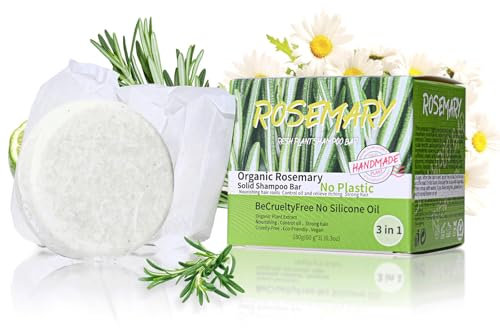 Shefave Rosmarin Shampoo Bar, 3 Stück Rosemary Festes Shampoo Frauen Soap, Erfrischend Haarseife Anti Haarausfall, Rosmarin Wasser Haare Seife, Ölkontrolle, Schuppenentfernung, Vegan