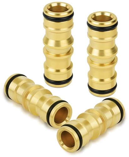 Flintronic 4PC Manguito Para Unir 2 Mangueras, 1/2‘’ LatónConexión Manguito Para Unir Mangueras, Conector Universal Doble Para Manguera de Riego, Rápida y Fácil Para Mangueras de Agua de Jardín