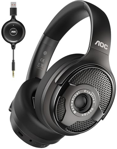 AOC Wireless Headphones for TV, TV Headphones Wireless 48Hrs Audio Playtime | With Transmitter, Noise Cancelling, No Audio Delay, Over Ear Headset for Seniors supports Digital Optical RCA, Bluetooth 5.4