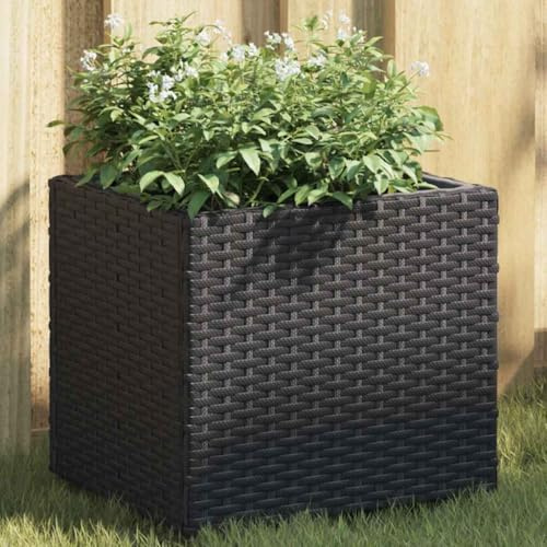 Mokuyary Pflanzgefäße, 2 Stück, schwarz, 36 x 30 x 32 cm, Polyrattan, Hochbeet, Pflanzgefäß für den Anbau von Blumen, Sukkulenten, Terrasse, Terrasse, Balkon