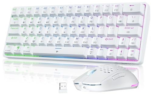 Dierya Bundle Clavier et Souris Gamer sans Fil Blanc, DK63 60% Mécanique Switch Rouge & M1 Optique 24000 DPI, Setup PC Multitâche Ergonomique (Pack de 2)