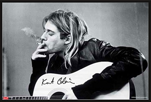 Cobain, Kurt - Smoking - Musikposter Kurt Cobain Alternative - Grösse 91,5x61 cm + Wechselrahmen, Shinsuke® Maxi Kunststoff schwarz, Acryl-Scheibe