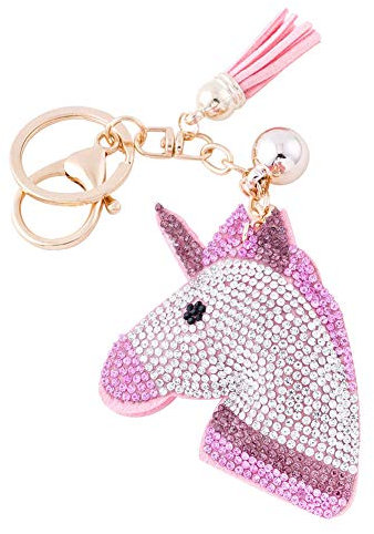 Soleebee Glitzer-Schlüsselanhänger, Premium-SS6, Kristall-Quaste, Schlüsselanhänger, Ledertaschen-Anhänger für Damen und Mädchen, Einhorn pink, Einheitsgröße