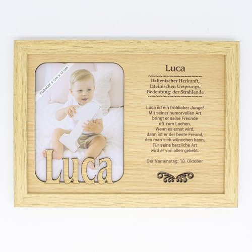 power gift LUCA - Bilderrahmen mit Namen und Namensbedeutung. Fotorahmen zum Aufstellen und Aufhängen, Schönes und Originelles Geschenk für jeden Anlass.