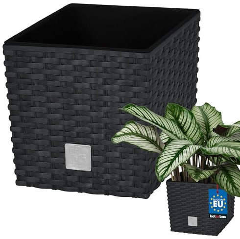 KOTARBAU® Blumentöpfe 9,8 L Höhe: 23 cm Anthrazit Pflanzentopf aus Kunststoff Übertopf mit Innentopf Blumentopf Set wie Rattan Pflanzentopf Innen Außen