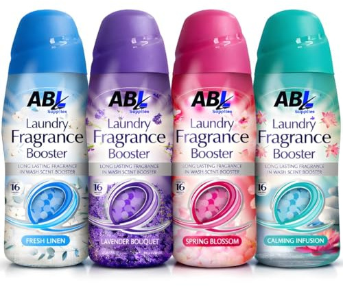 Laundry Scent Booster Beads for Laundry 4 x 350g – Wash Laundry Perfume Fragrance Booster, Long Lasting Washing Beads for Clothes & Washing Machine – Fresh Linen, Spring Blossom, Lavender & Calm