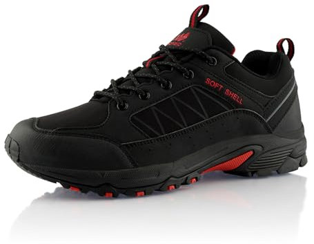 Fusskleidung® Damen Herren Wanderschuhe Softshell Trail Running Trekkingschuhe Schwarz Rot EU 41