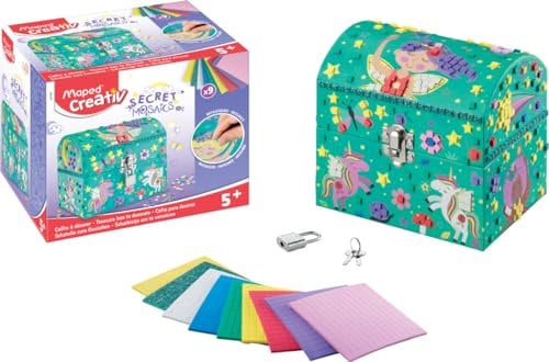 Maped CREATIV - Bastel- und Gestaltungs-Set SECRET MOSAICS - Box zum Aufbewahren von Geheimnissen oder Schmuck mit selbst-klebenden Mosaik-Steinchen, bunt