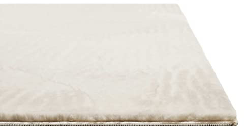 Kunstfell Teppich, Läufer, Teppich rund, einfarbig, weich und flauschig, pflegeleichter Teppich, bestens geeignet für Wohnzimmer, Schlafzimmer, Kinderzimmer, VILLA ROSSO (80 cm rund, creme beige)