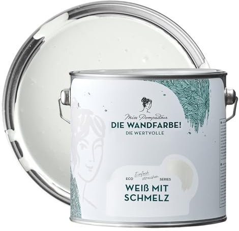 MissPompadour edelmatte Wandfarbe Weiß mit Schmelz 2,5L - sehr hohe Deckkraft - geruchsneutrale, spritzfreie Farbe - atmungsaktive, wasserbasierte Innenfarbe/Deckenfarbe - Die Wertvolle