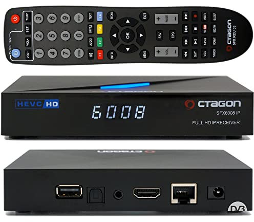 Octagon SFX6008 IP Full-HD H.265 HEVC, E2 Linux Set-Top Box & Smart Internet TV Receiver, Sat to IP TV Client Support, DLNA, YouTube, Web-Radio, HDMI, schwarz
