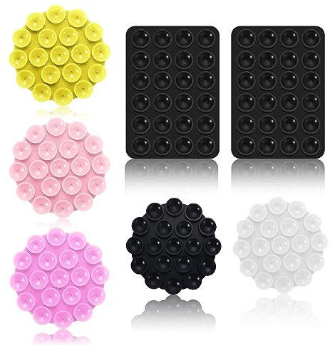 NQEUEPN 7pcs Silicone Suction Phone Case, Adhesive Phone Holder Suction Mount for All iPhone and Android Cellphones Phone Suction Cup Mat Support for Mobile Power Mobile Phones (5 Colors)