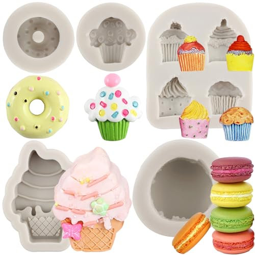 MYPRACS Set di 5 stampi in silicone a forma di ciambella per gelato, macaron, fondente, decorazioni per cupcake, caramelle, cioccolato, pasta di gomma, pasta polimerica
