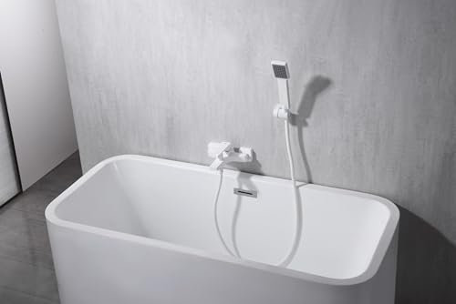 MICE - Grifería monomando de bañera y ducha - Juego de Grifo y Alcachofa para Bañera,Mezclador Monomando para Bañera con Ducha de Mano Blanco Mate BDAR025-4BL