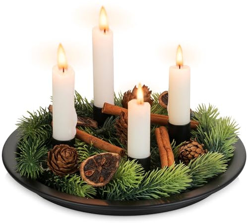 Sziqiqi Adventskranz Metall Schwarz Stabkerzenhalter: Modern Magnetische Kerzenhalter für 4 Stabkerzen - 25cm Kerzentablett Kerzenständer Adventkranz Rund Tisch Kranz für Weihnachtsdeko Advent