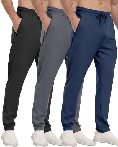 PARISDIARY 3 Pack Mens Athletic Sweatpants with Zipper Pockets,Workout Gym Joggers Pants for Men Running Jogging Pants-BlackDark GrayNavy-XL