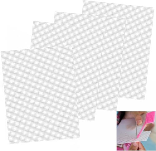 4pcs Plastic Mesh Sheet - Mesh Fabric for Mask Eyes, White Plastic Mesh Canvas for DIY Crafts, Embroidery, Knitting, Crochet, Cross-Stitch, Bag Making