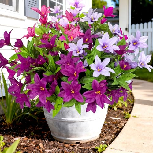 TSTWETO 4 Large Bundles Realistic Fake Azalea Artificial Flowers for Outdoors Fake Plants UV Resistant Spring Summer Decor,Artificial Faux Plants Outdoor Flowers No Fade for Porch Garden Window Box