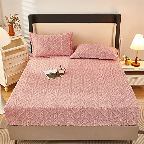 Lanqinglv Fleece Plüsch Spannbettlaken 140x200cm Rosa Kuschelige Flauschig Cashmere-Touch Winter Warm Bettlaken Spannbetttuch für Boxspringbett Topper Matratze bis 25-30 cm