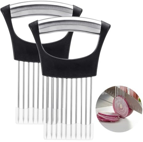 2 Pcs Stainless Steel Onion Holder, Upgraded Onion Holder for Slicing Meat Slicer Fruit Vegetable Cutter Slicer, Stainless Steel Kitchen Cutting Tool Accessories Kitchen Gadget(Style 1)