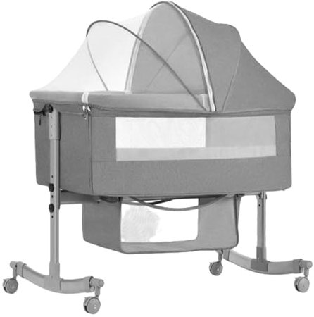 Mixtric Beistellbetten, Tragbare Babywiege, Faltbares Reiselaufgitter, Höhenverstellbar, Mit Bequemer Matratze, Abnehmbares Moskitonetz Und Aufbewahrungskorb,Grau