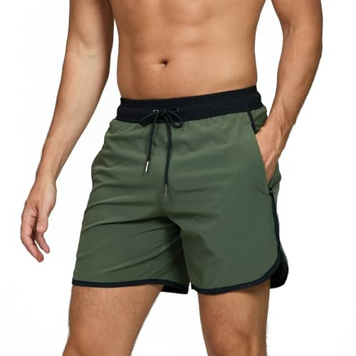 EDOTON Bañador para Hombre Bañador Pantalones Cortos de Playa de Secado Rápido Ajustables con Bolsillos Bañador con Estampado Unicolor Shorts de Baño para Natación S-XXL