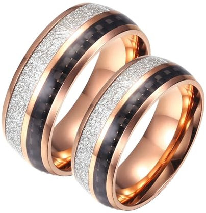 Calefee Eheringe Edelstahl Paarpreis, Ringe Partnerringe Set für Sie und Ihn Ring Carbon Roségold 8 mm, Damen Größe 54 und Herren Größe 54