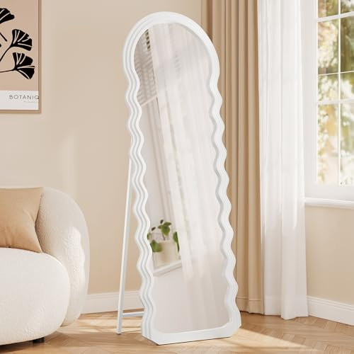 SONGMICS Ganzkörperspiegel, 160 x 50 cm, Standspiegel, wellenförmiges Design, mit Ständer, freistehend, MDF-Rahmen, für Schlafzimmer, Wohnzimmer, Eingangsbereich, wolkenweiß LFM027W01