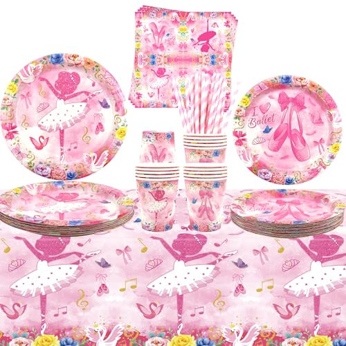 Décorations de fête ballerine, vaisselle de ballet, assiettes, desserts, tasses, serviettes, nappes, pailles pour filles et femmes, fournitures de ballerine, pour 20 personnes