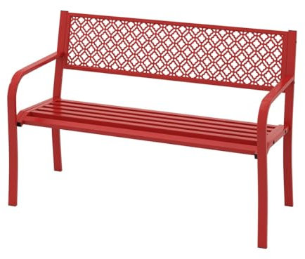 GIANTEX Gartenbank Metall Wetterfest, Sitzbank Outdoor Bank für 2 Personen, Bank Balkon mit Rückenlehne & Armlehne, Balkonbank Metallbank bis 360 kg belastbar, Parkbank Eisenbank 127 x 59 x 82 cm