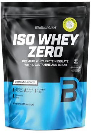 BioTechUSA Iso Whey Zero | Molkenprotein-Isolat mit hohem Proteingehalt | Mit BCAA & Glutamin | Laktosereduziert, Zuckerfrei, Glutenfrei | 21 g Eiweiß pro Portion | 454g, Kokosnuss
