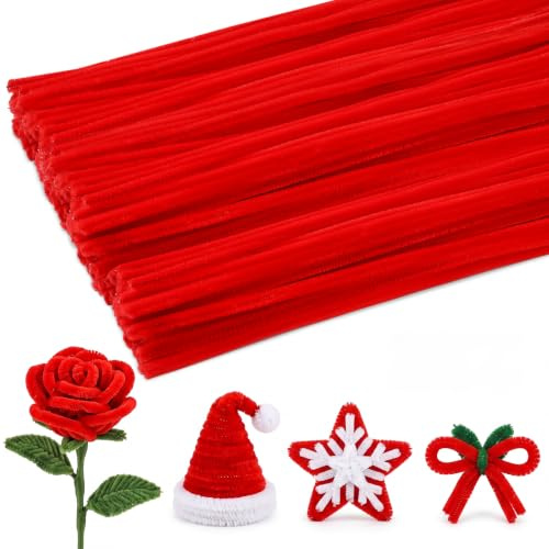 Doxiru 120 Stück Rotes Pfeifenreiniger Pfeifenbastelbedarf zum Basteln | Weiche und flexible Rot Chenille Stiele, einfach zu formen, für Blumen, Dekorationen zu Muttertag, Weihnachten und Halloween