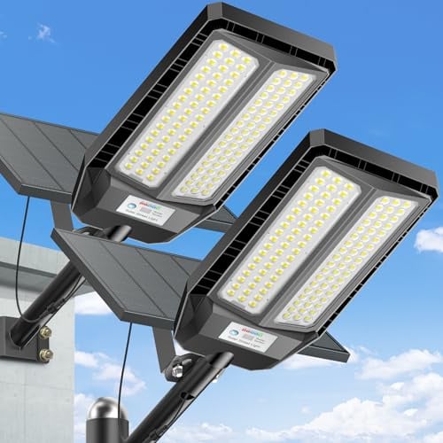 Adewalk 1200W*2 Stk. Solar Straßenlaterne mit Fernbedienung, IP66 Wasserdichte Solarlampen für Außen mit Bewegungssensor, 6500K Split Solarleuchten LED Solar Strahler Außen für Gärten Garage Straßen