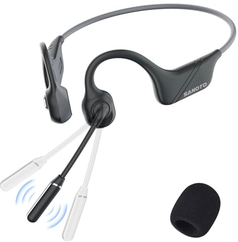 SANOTO Bone Conduction Headphones with Mic, Bluetooth Headset with Microphone Noise Canceling & Mute, Wireless Headset with Sponge Microphone Windscreen, Open Ear Headphones for Work Driving Call