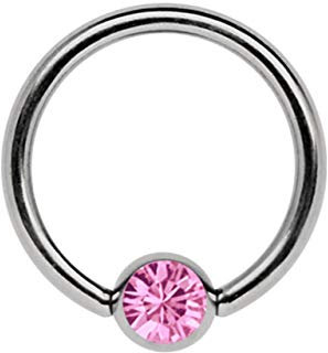 Titan Ring in 1,2 x 8 mm als Lippenbändchen Piercing mit flachem Stein in 3 mm Ø, rosa