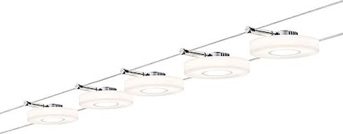 Paulmann 941.09 Seilsystem DiscLED1 Set erweiterbar Warmweiß 5x4W LED Chrom Satin 94109 Seilleuchte Hängeleuchte