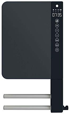 Atlantic, Sèche-serviettes soufflant noir 2 barres 1800W (800W+1000W) TELIA, un format mini pour un maximum de fonctionnalités, Boitier de commande à hauteur et touches tactiles