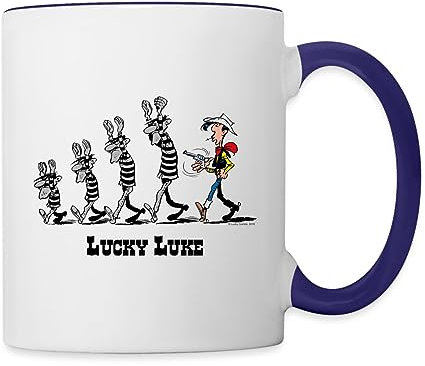 Spreadshirt Lucky Luke Verhaftet Dalton Brüder Tasse, Weiß/Kobaltblau, 325 ml, Keramik, Henkel, One size