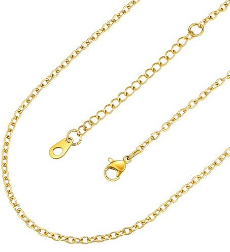 FaithHeart 2mm Chaine Plaqué Or Femme 60 cm, Collier Chaine Doree Femme 65 cm, Collier Maille Forcat, Chainette Acier inoxydable Doré