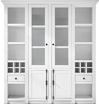 Newfurn Buffetschrank Landhaus Buffet Schrank Küchenschrank Vitrinenschrank II 194x207x 45 cm (BxHxT) II [Max.Four] in Pinie Weiß Nachbildung/Pinie Weiß Nachbildung Wohnzimmer Esszimmer